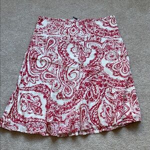 GAP Red and Off-White Paisley Midi Skirt